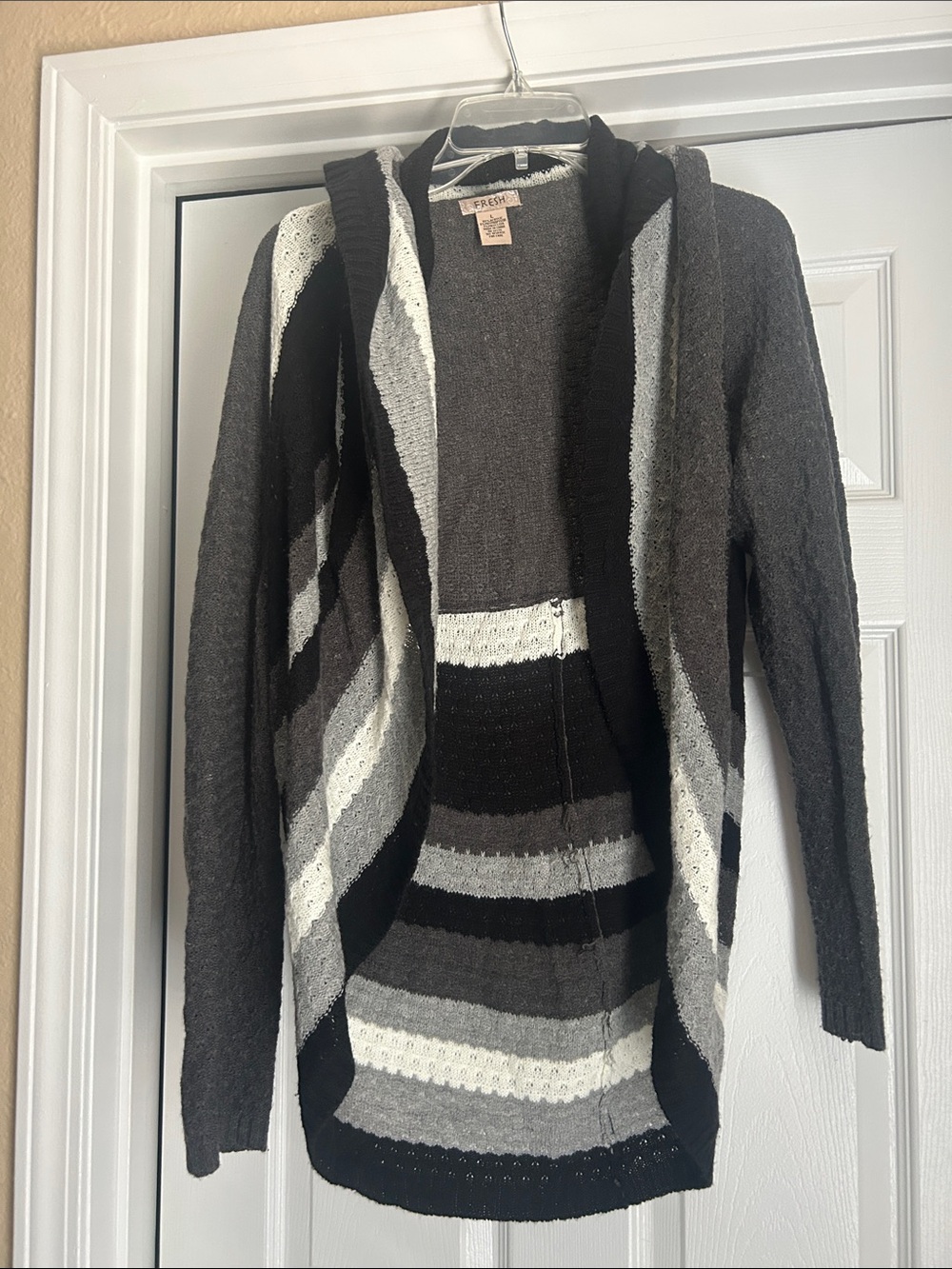 fresh produce Black, Gray & White Striped Open Cardigan
